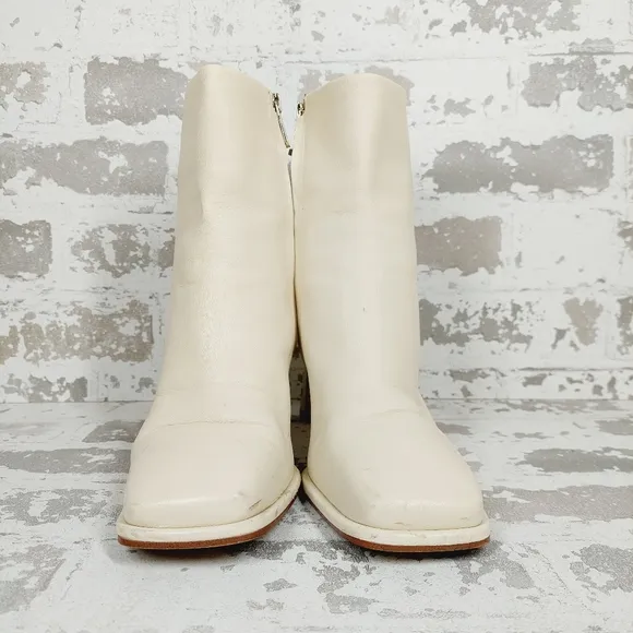 Sam Edelman Irie White Leather Slip On Block Heel Ankle Boots W488