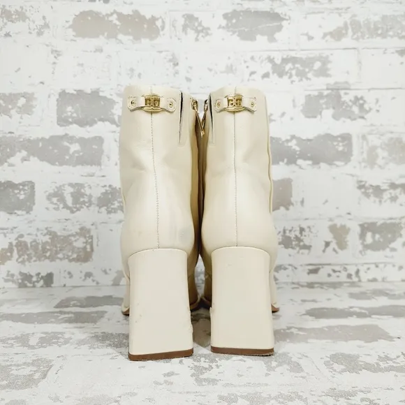 Sam Edelman Irie White Leather Slip On Block Heel Ankle Boots W488