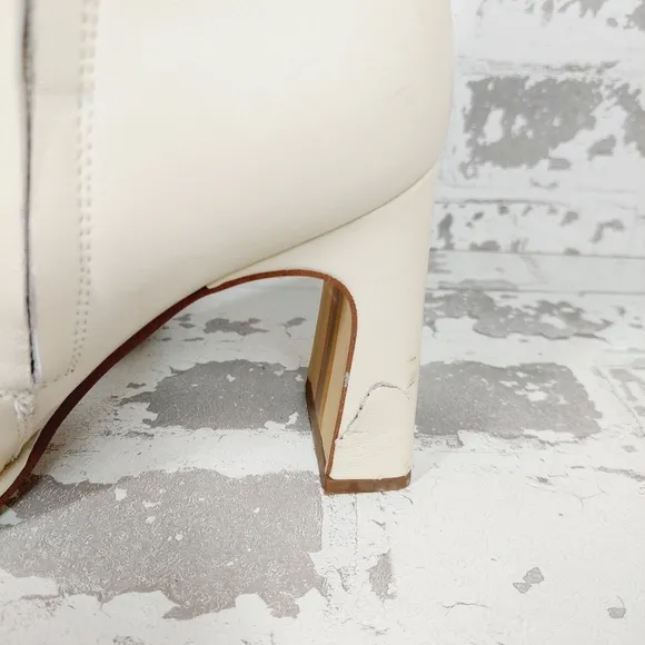 Sam Edelman Irie White Leather Slip On Block Heel Ankle Boots W488