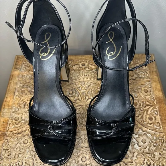 Sam Edelman Kamile Black Ankle Strap Platform Block Heels Sz 10