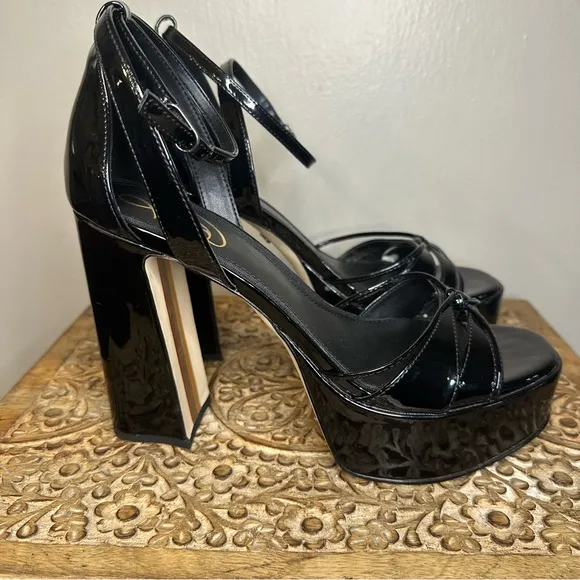 Sam Edelman Kamile Black Ankle Strap Platform Block Heels Sz 10