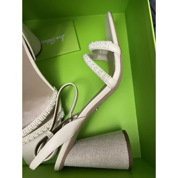 Sam Edelman Kia Beads Modern Ivory Ankle Strap Heel Women's Size 10.5 New in box