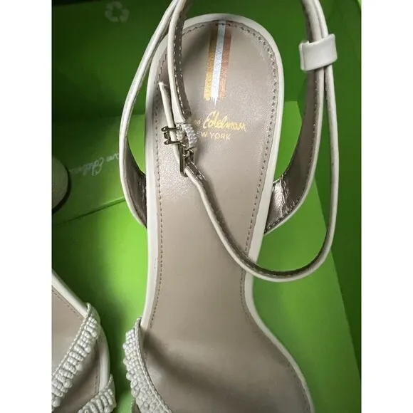 Sam Edelman Kia Beads Modern Ivory Ankle Strap Heel Women's Size 10.5 New in box