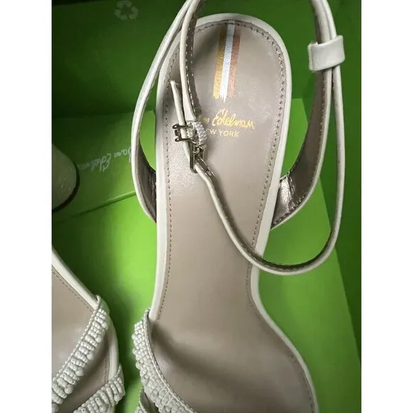 Sam Edelman Kia Beads Modern Ivory Ankle Strap Heel Women's Size 10.5 New in box
