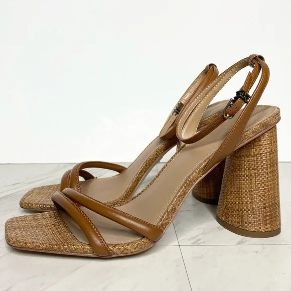 Sam Edelman Kia Brown Raffia Block Heel Sandal 10 1/2 M