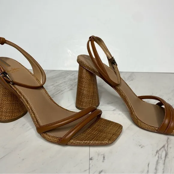 Sam Edelman Kia Brown Raffia Block Heel Sandal 10 1/2 M