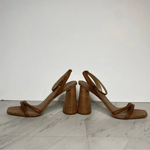Sam Edelman Kia Brown Raffia Block Heel Sandal 10 1/2 M