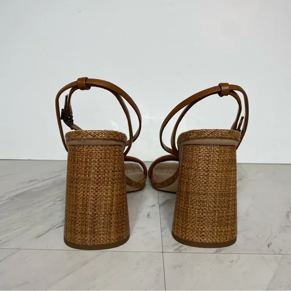 Sam Edelman Kia Brown Raffia Block Heel Sandal 10 1/2 M