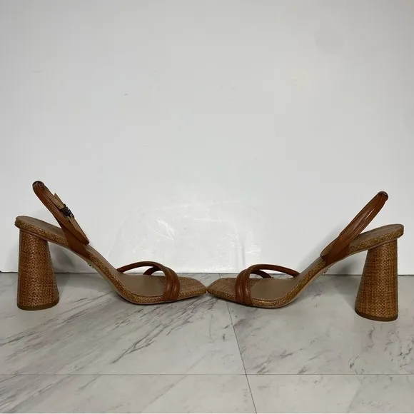 Sam Edelman Kia Brown Raffia Block Heel Sandal 10 1/2 M