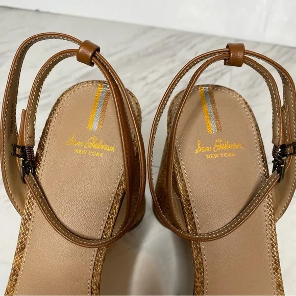 Sam Edelman Kia Brown Raffia Block Heel Sandal 10 1/2 M