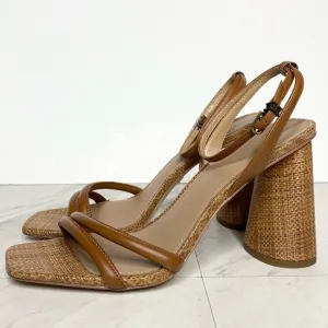Sam Edelman Kia Brown Raffia Block Heel Sandal 10 1/2 M
