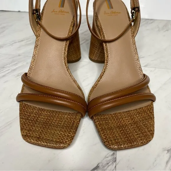 Sam Edelman Kia Brown Raffia Block Heel Sandal 10 1/2 M