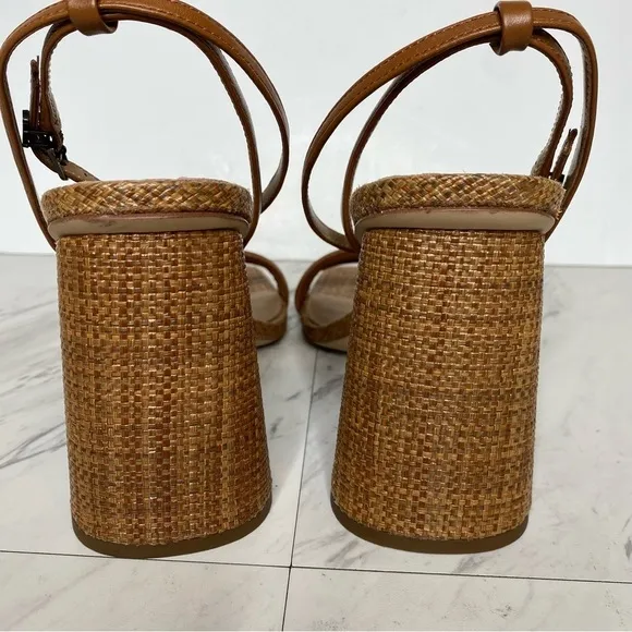 Sam Edelman Kia Brown Raffia Block Heel Sandal 10 1/2 M