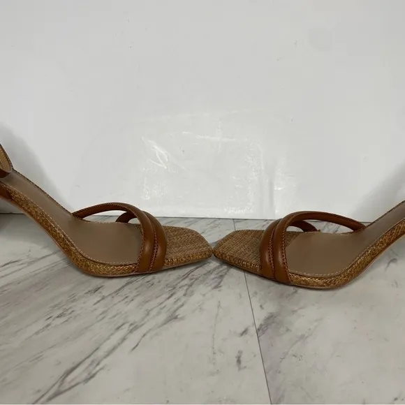 Sam Edelman Kia Brown Raffia Block Heel Sandal 10 1/2 M