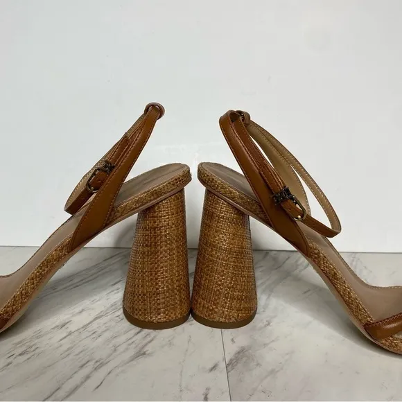 Sam Edelman Kia Brown Raffia Block Heel Sandal 10 1/2 M