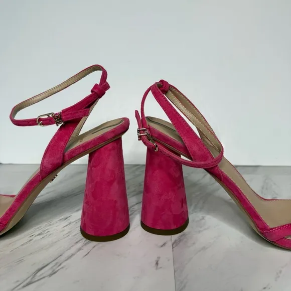 Sam Edelman Kia Pink Suede Block Heel Sandal 8 1/2 M