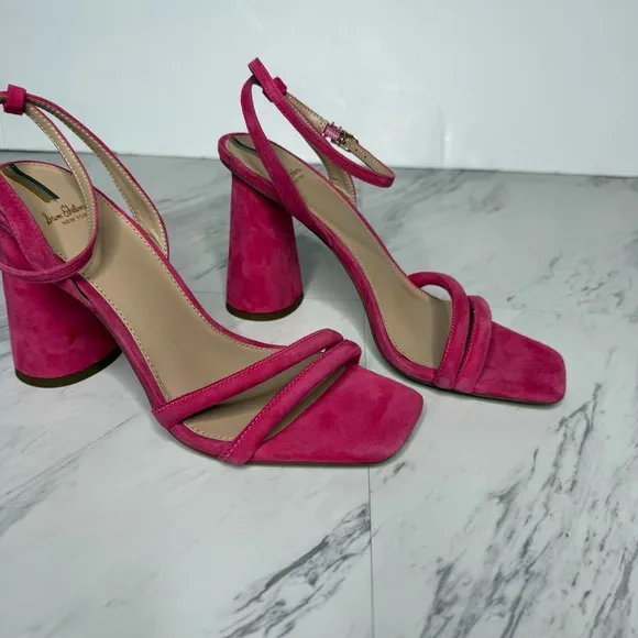 Sam Edelman Kia Pink Suede Block Heel Sandal 8 1/2 M