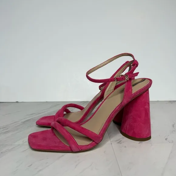 Sam Edelman Kia Pink Suede Block Heel Sandal 8 1/2 M