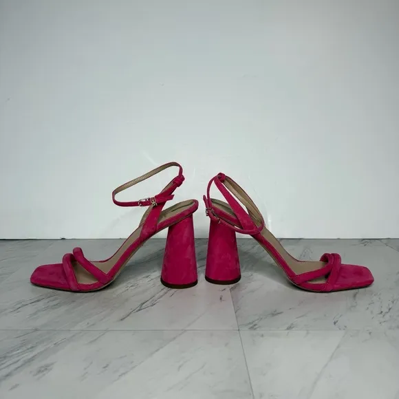 Sam Edelman Kia Pink Suede Block Heel Sandal 8 1/2 M