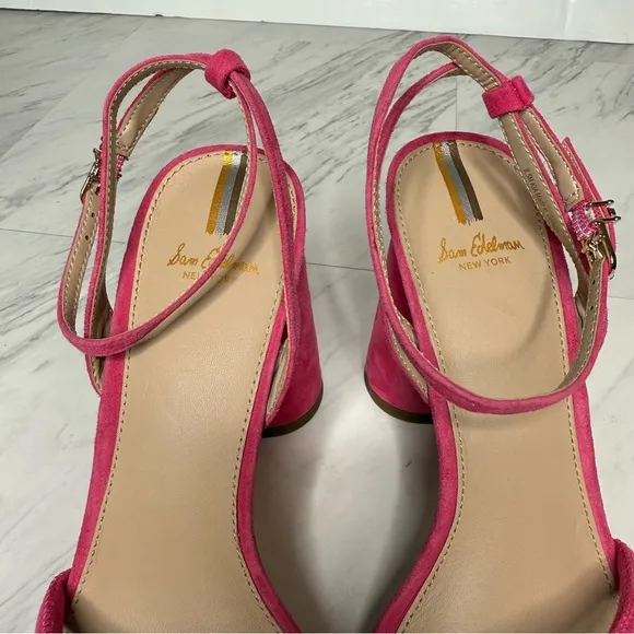 Sam Edelman Kia Pink Suede Block Heel Sandal 8 1/2 M