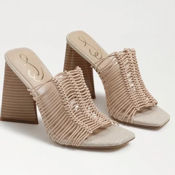 Sam Edelman Laurette block heels mule slip on sandals Sz 8 1/2 Almond Bungee new