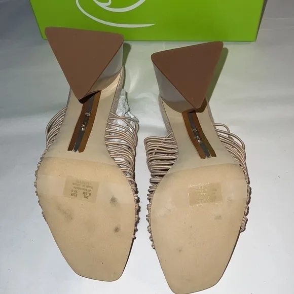 Sam Edelman Laurette block heels mule slip on sandals Sz 8 1/2 Almond Bungee new