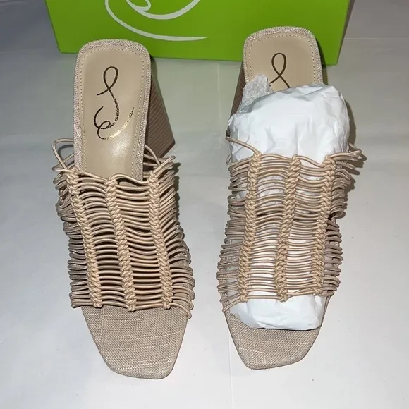 Sam Edelman Laurette block heels mule slip on sandals Sz 8 1/2 Almond Bungee new