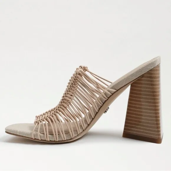 Sam Edelman Laurette block heels mule slip on sandals Sz 8 1/2 Almond Bungee new