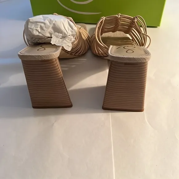 Sam Edelman Laurette block heels mule slip on sandals Sz 8 1/2 Almond Bungee new