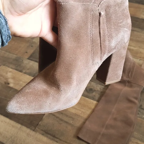 Sam Edelman Raddle Tan Leather Knee High Pointed Toe Block Heel Boots Sz 7 Women