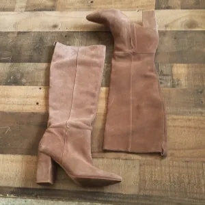 Sam Edelman Raddle Tan Leather Knee High Pointed Toe Block Heel Boots Sz 7 Women