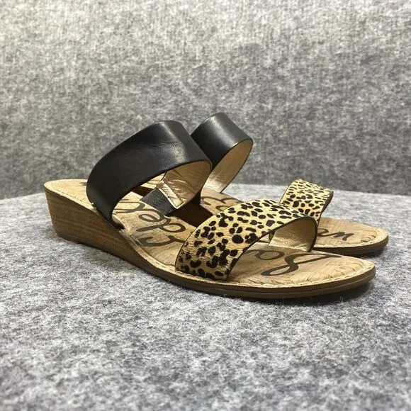 Sam Edelman Sandals Women's Size 11 Black Leather Fur Animal Print Wedge