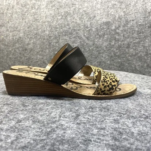 Sam Edelman Sandals Women's Size 11 Black Leather Fur Animal Print Wedge