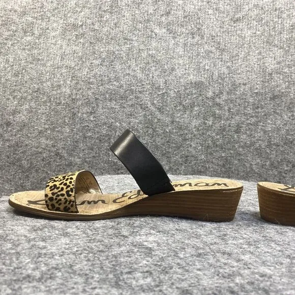 Sam Edelman Sandals Women's Size 11 Black Leather Fur Animal Print Wedge