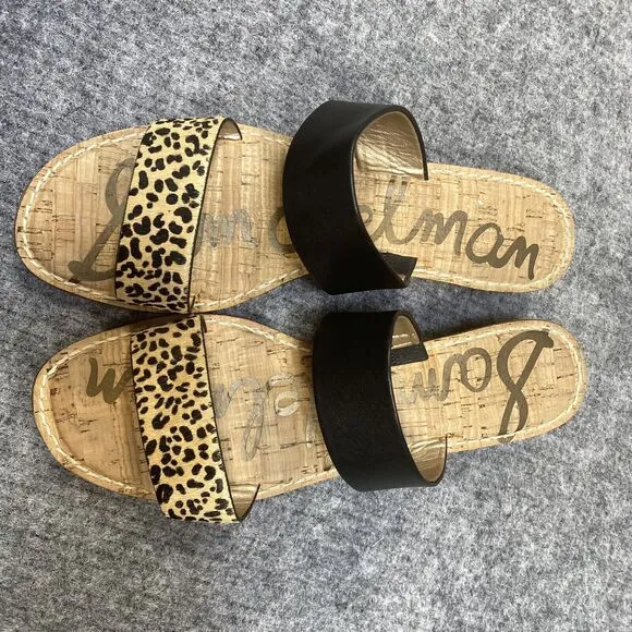 Sam Edelman Sandals Women's Size 11 Black Leather Fur Animal Print Wedge