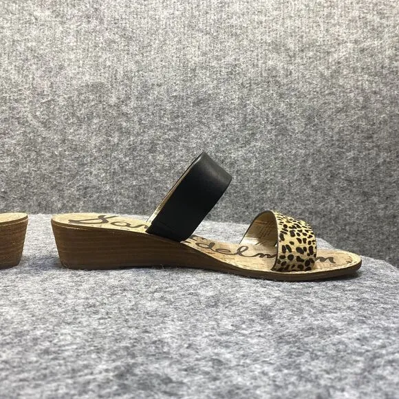 Sam Edelman Sandals Women's Size 11 Black Leather Fur Animal Print Wedge
