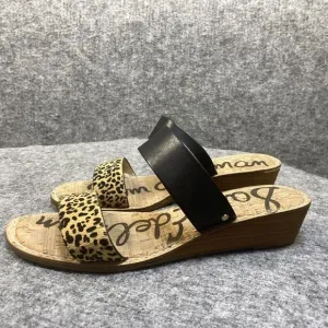 Sam Edelman Sandals Women's Size 11 Black Leather Fur Animal Print Wedge