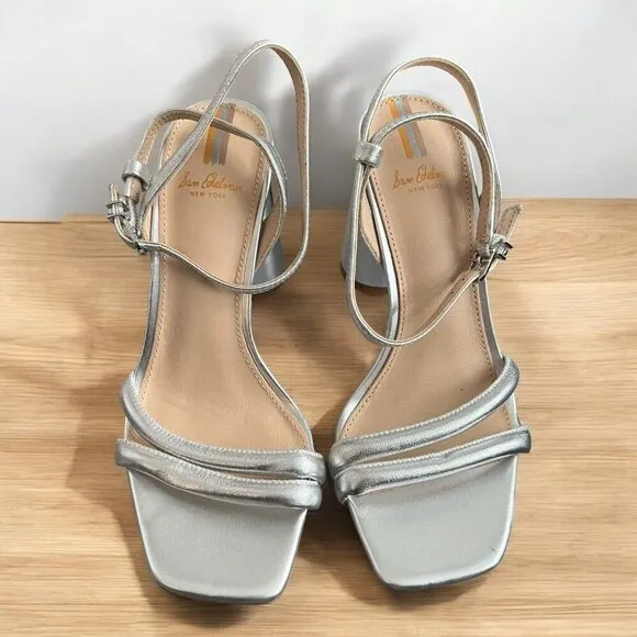 Sam Edelman Silver Kia Strappy Block Heel Sandal US 5.5M EUR 35.5 Y2K Vibe