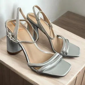 Sam Edelman Silver Kia Strappy Block Heel Sandal US 5.5M EUR 35.5 Y2K Vibe