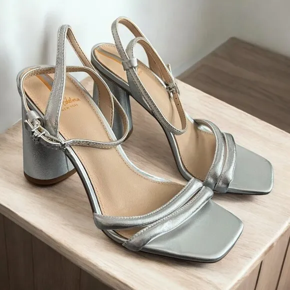 Sam Edelman Silver Kia Strappy Block Heel Sandal US 5.5M EUR 35.5 Y2K Vibe
