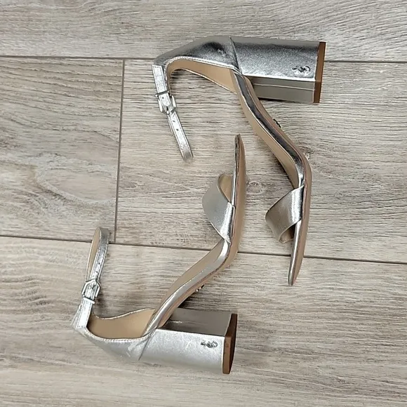 Sam Edelman Size 6 Silver Leather Daniella Block Heeled Sandal