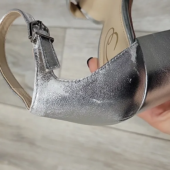 Sam Edelman Size 6 Silver Leather Daniella Block Heeled Sandal