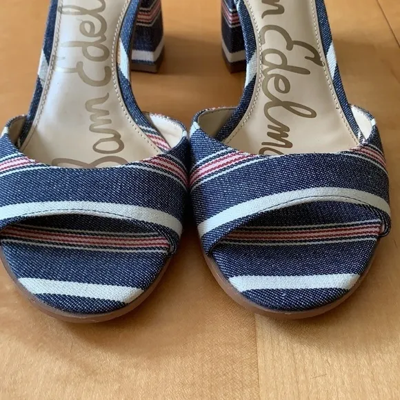 Sam Edelman Susie Stripe Denim Block Heel Sandals 8