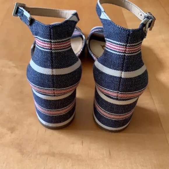Sam Edelman Susie Stripe Denim Block Heel Sandals 8