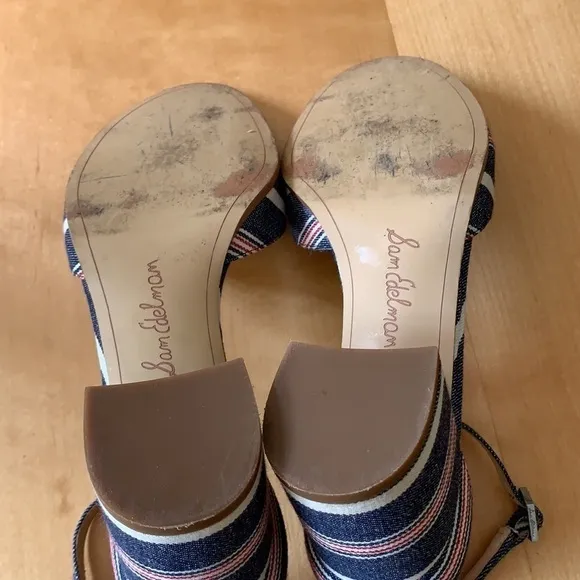 Sam Edelman Susie Stripe Denim Block Heel Sandals 8