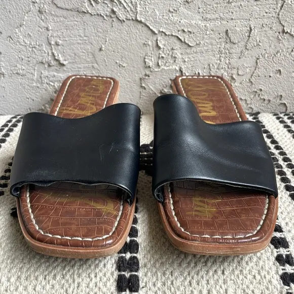Sam Edelman Valery Sandals Women’s Black Leather Slide Mule Wedge Slip On Size 9