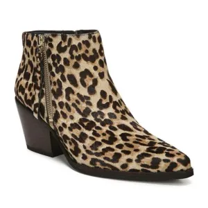 Sam Edelman Walden Leopard Calf Hair Bootie 7 Ankle Boots Pointed Zip Block Heel