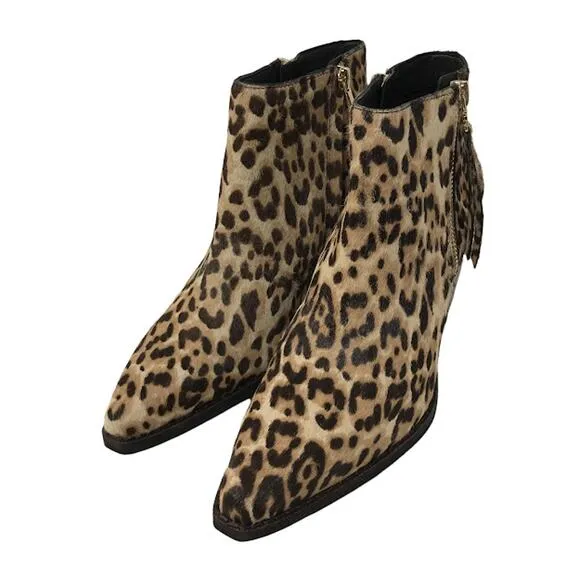 Sam Edelman Walden Leopard Calf Hair Bootie 7 Ankle Boots Pointed Zip Block Heel
