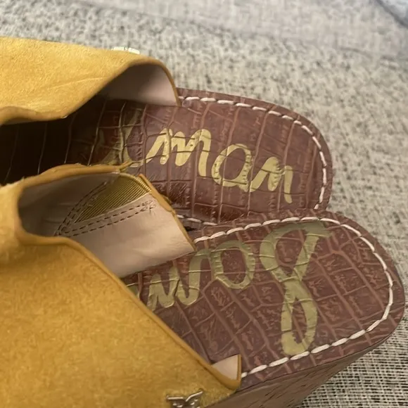 Sam Edelman Wimens Ranger Cork Wedge Mustard Yellow Suede  Sandals 38.5 US 8.5