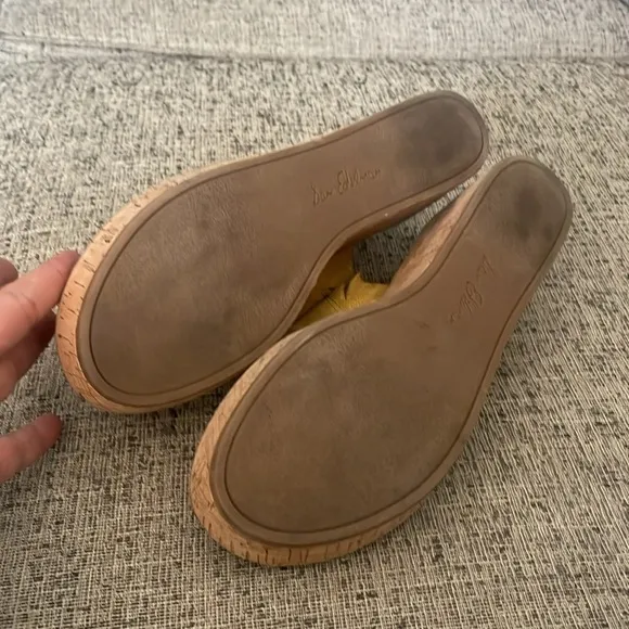 Sam Edelman Wimens Ranger Cork Wedge Mustard Yellow Suede  Sandals 38.5 US 8.5